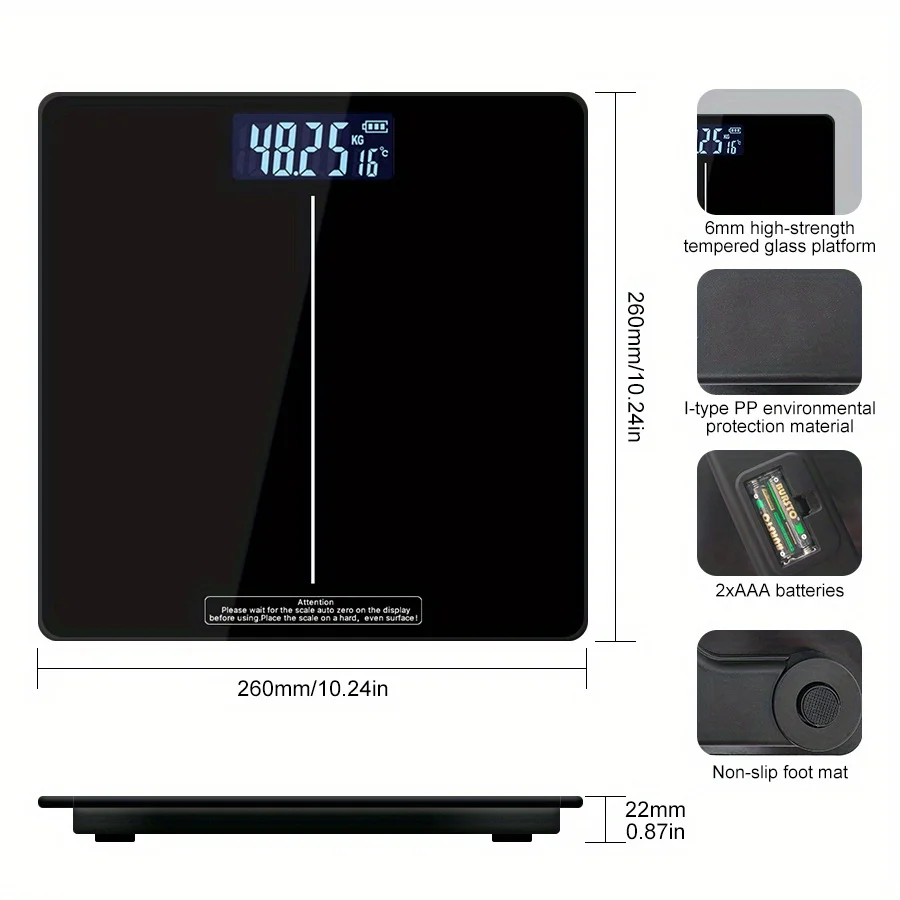 1PC Digital Bathroom Scale, Highly Accurate Body Weight Scale With Lighted LED Display, Round Corner Design Weight Scale