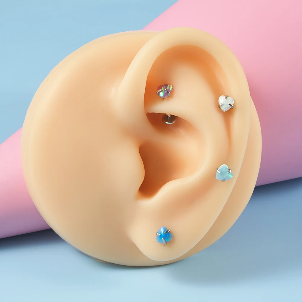 1PC Surgical Steel Flash Film/Fire Opal Heart Labret Lip Studs Ear Cartilage Tragus Helix Earrings Daith Lobe Piercing Jewelry