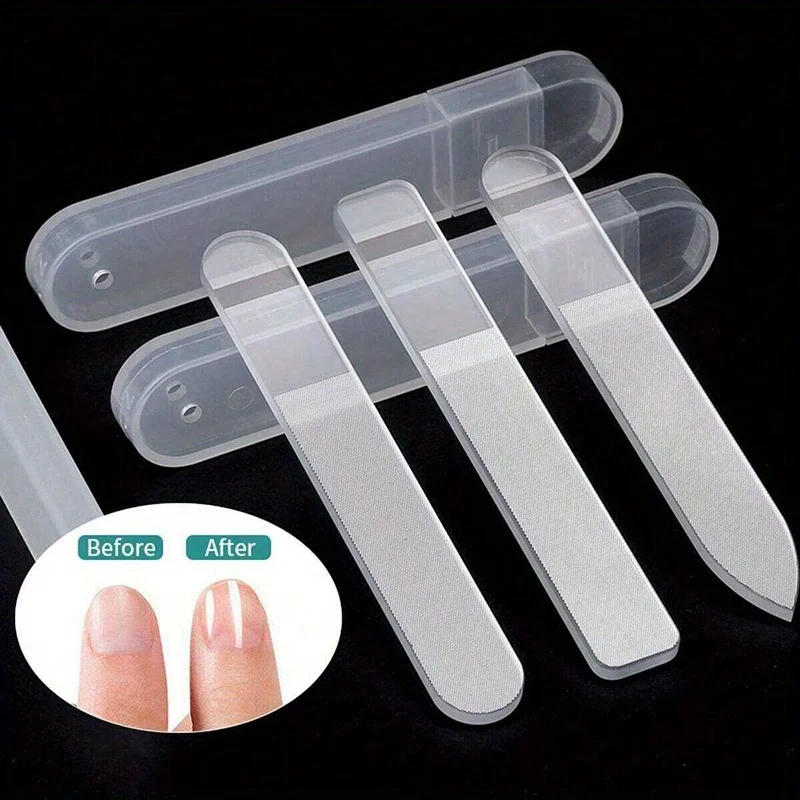 3 stuks professionele nano-glas nagelvijlen strip dubbelzijdig transparant kristal gepolijst buffer met koffer DIY manicure gereedschap