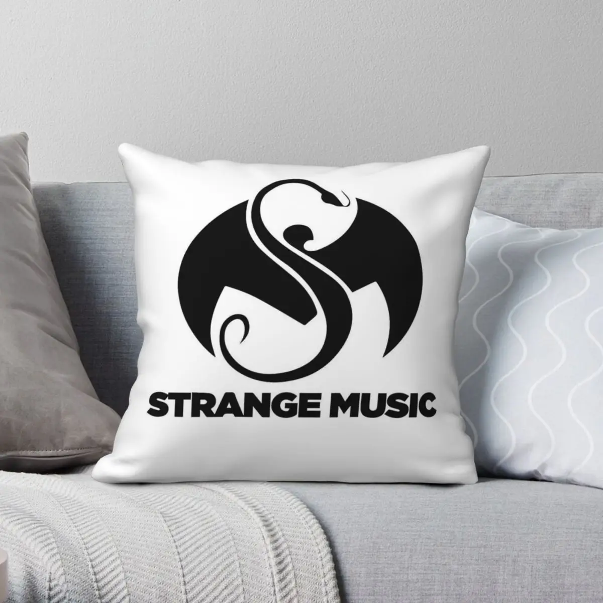 Strange Music Logo Square Pillowcase Polyester Linen Velvet Printed Zip Decorative Room Cushion Cover