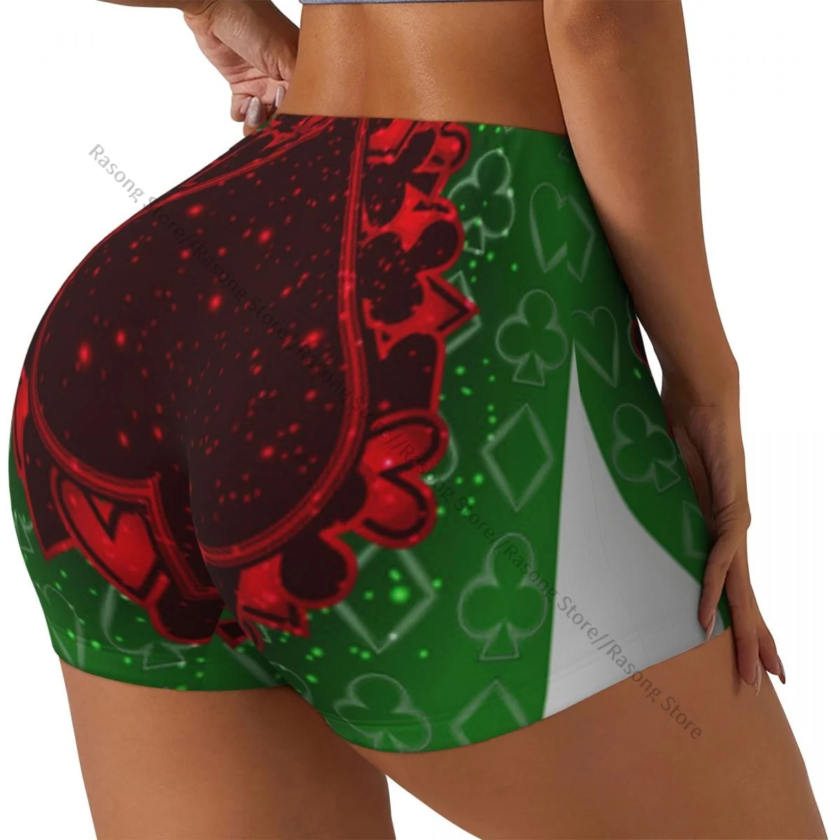 Damen Yoga Shorts Casino Poker Spades Card Illustration Scrunch Booty Butt Lifting Comfort Fitness Gym