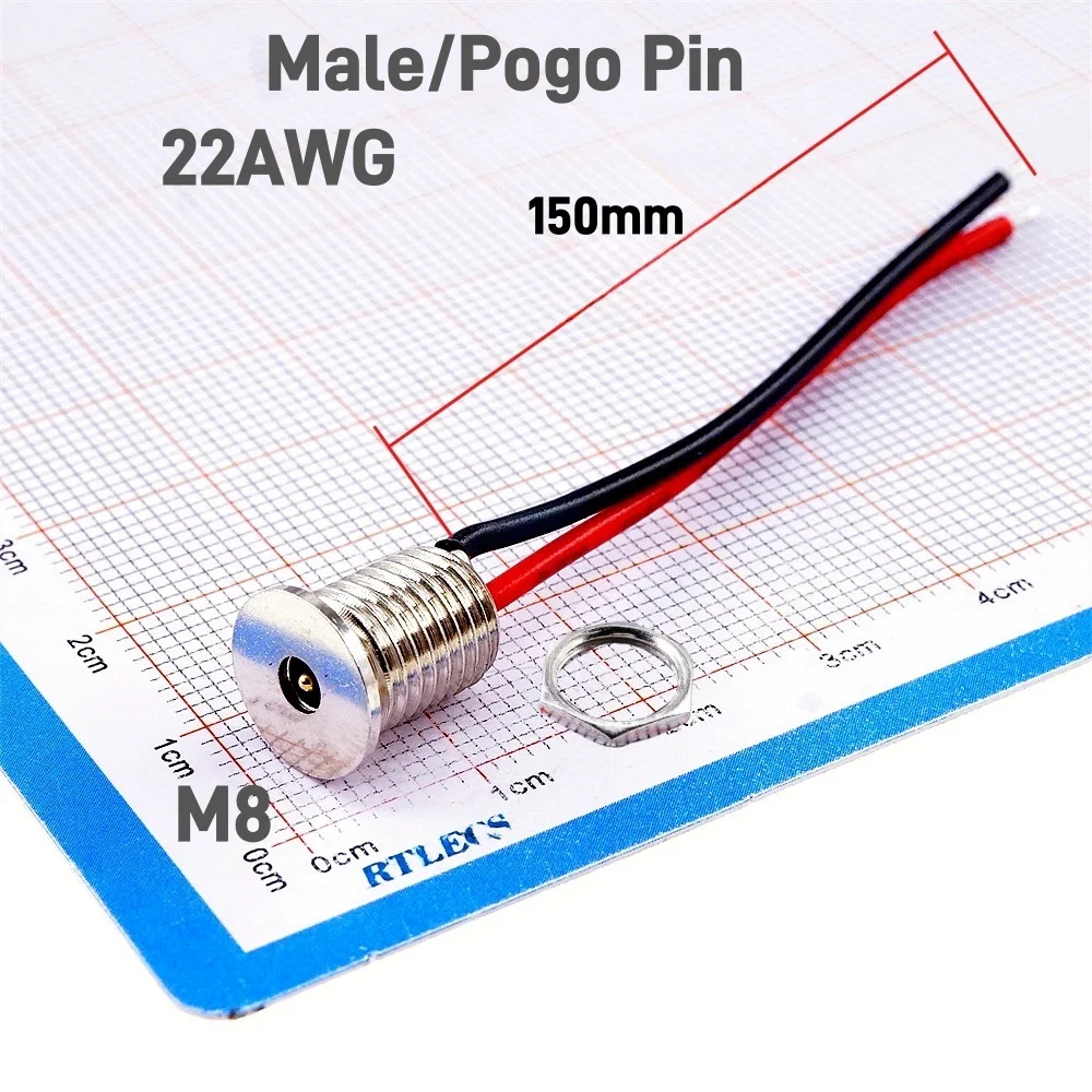 1 Set Hight Current Pogo Pin Magnetic Connector Spring-Loaded USB Cable Threaded M8 M12 Power Charge Waterproof Pad 3A 12V