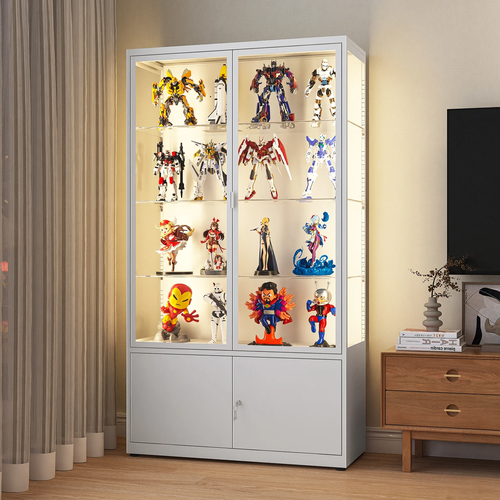 

LEGO Figure Display Cabinet Pain Cabinet Glass Display Cabinet with Lock Transparent Display Stand Steel Household Dust Storage