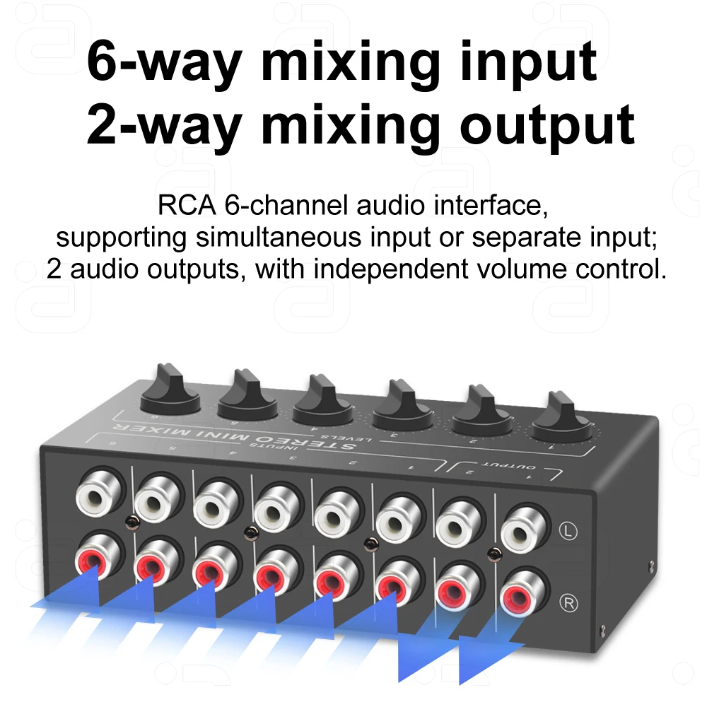 خلاط ستيريو صغير سلبي 6X2 L/R RCA التحكم في توسيع ستيريو متعدد الأجهزة 6 في 2 خارج توزيع الجلاد حجم قابل للتعديل