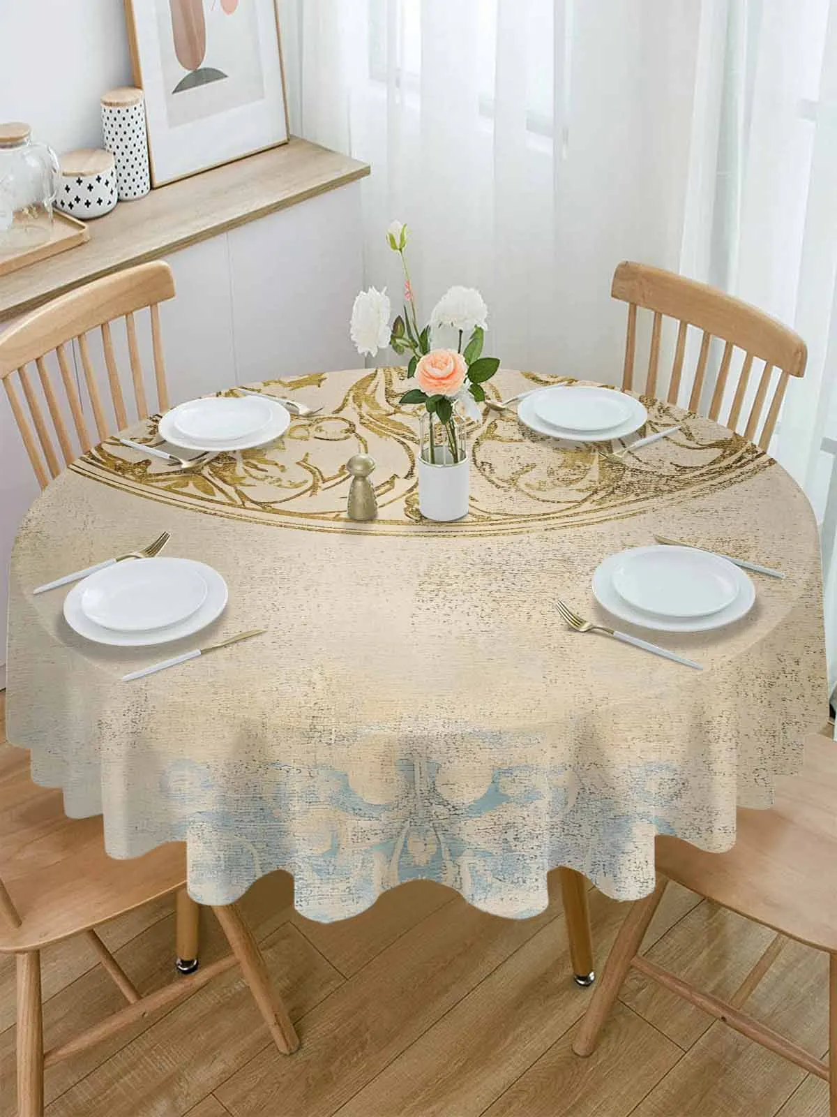 

Traditional Texture Flower Round Table Cloth Festival Dining Tablecloth Waterproof Table Cover for Wedding Party Decor