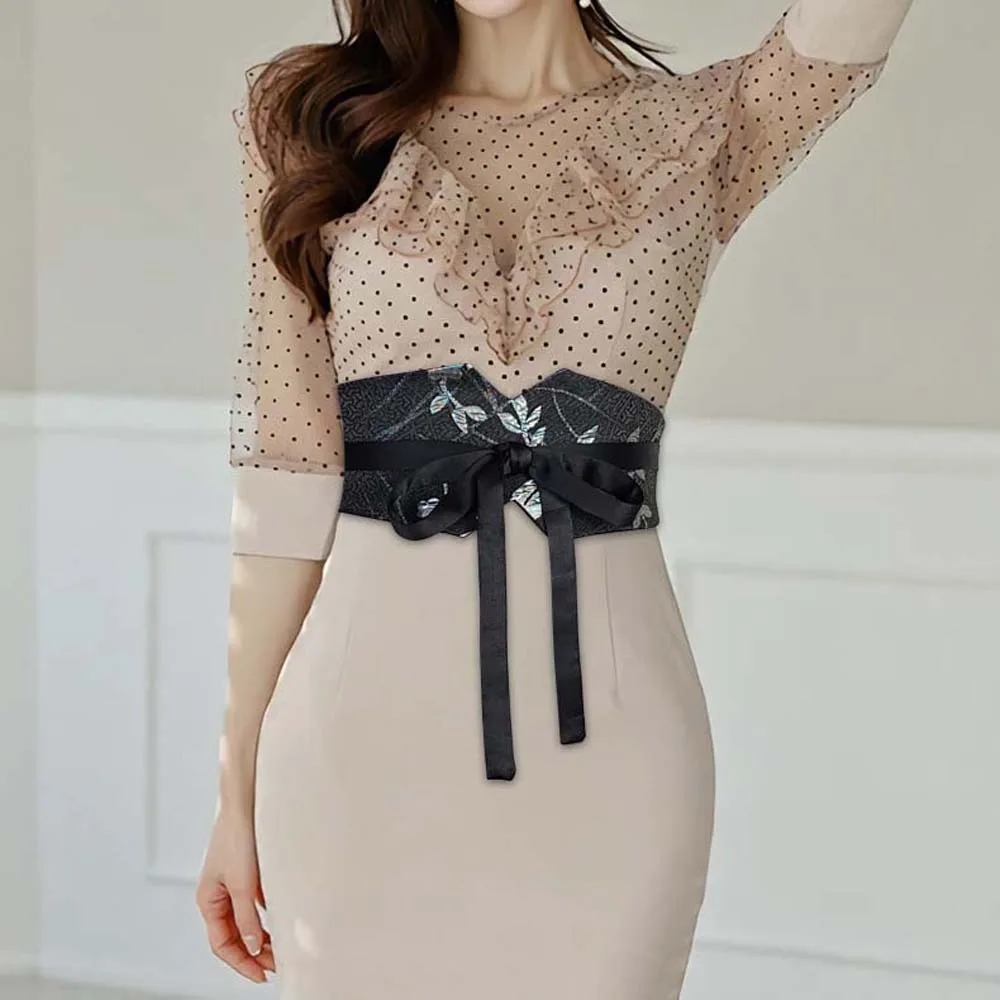 

Adjustable Chinese Wide Belt Cloth Girdle Ethnic Style Women's Belt Skirt Accessories Orchid Retro Jacquard Waistband Party