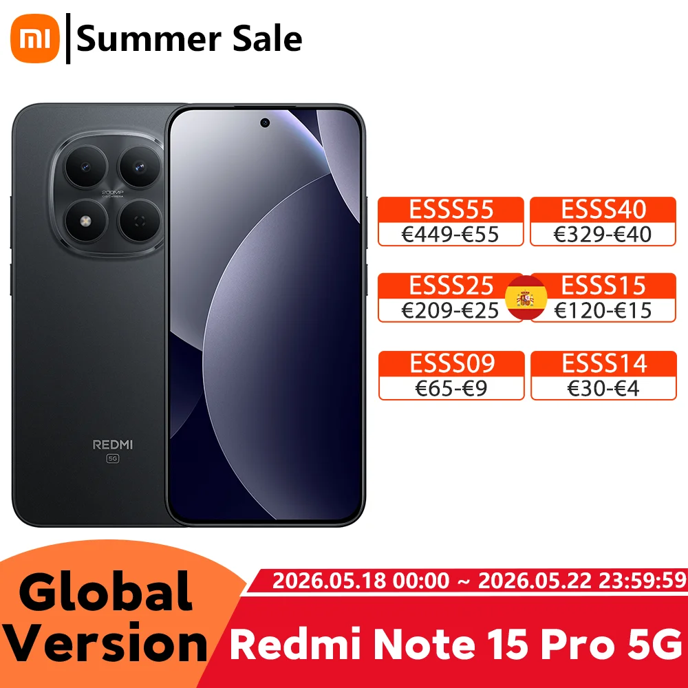 Versión Global Redmi Note 15 Pro 5G Dimensity 7400-Ultra Smartphone, Batería de 6580mAh con Carga Rápida de 45W, Cámara Principal de 200MP con OIS, Teléfono Celular Xiaomi
