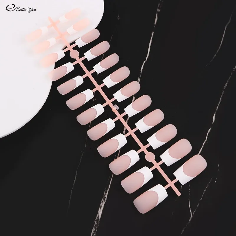 24pcs French Nail Tips False Fake Nails Medium Short Long Rectangular False Nail Easy Wear for Home Office Wear Press on Nails