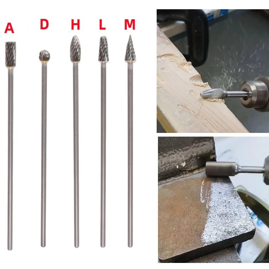 

5pcs Solid Carbide Drill Bit Burr Set 1/8 Inch Shank Long Single Cut Solid Carbide Rotary Burrs Set Milling Cutters Rotary Tools
