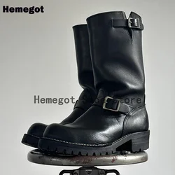 Black Leather Men's Boots Belt Buckles Chelsea Boots Knight Boots High-Top Thick-Soled Men Shoes Handmade Newest Men's Boots