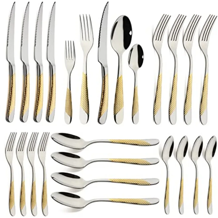 

Gold Silverware Set -Piece Stainless Steel Flatware Cutlery Set Service for 4 Kitchen Tableware Utensil Set Includes Knives Spo