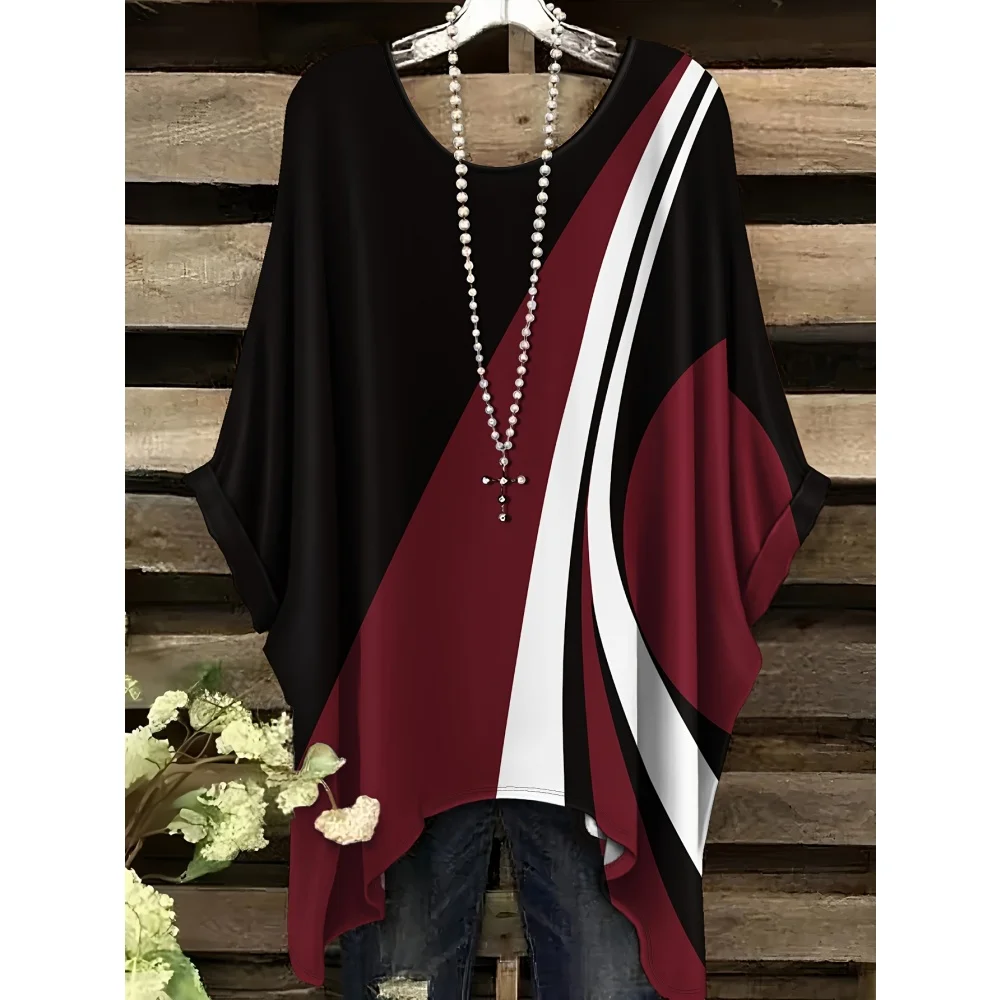 

Summer Women's Elegant Black Striped Print T-Shirt Clothes Comfortable Versatile Round Neck Casual Loose Women Short Sleeve Tee