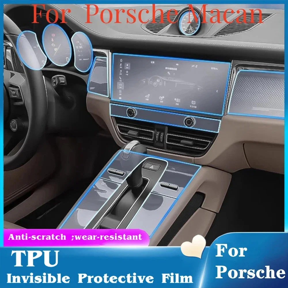 For Porsche Macan Car Interior Accessories Car Door Center Console Media Dashboard Navigation TPU Anti-scratch Protector Film