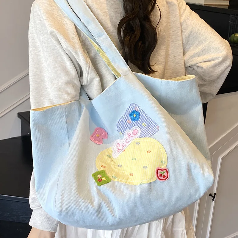 

Cute Large Capacity Canvas Tote Bags for Work Commuting Carrying Bag College Style Student Outfit Book Shoulder Bag Shopping Bag
