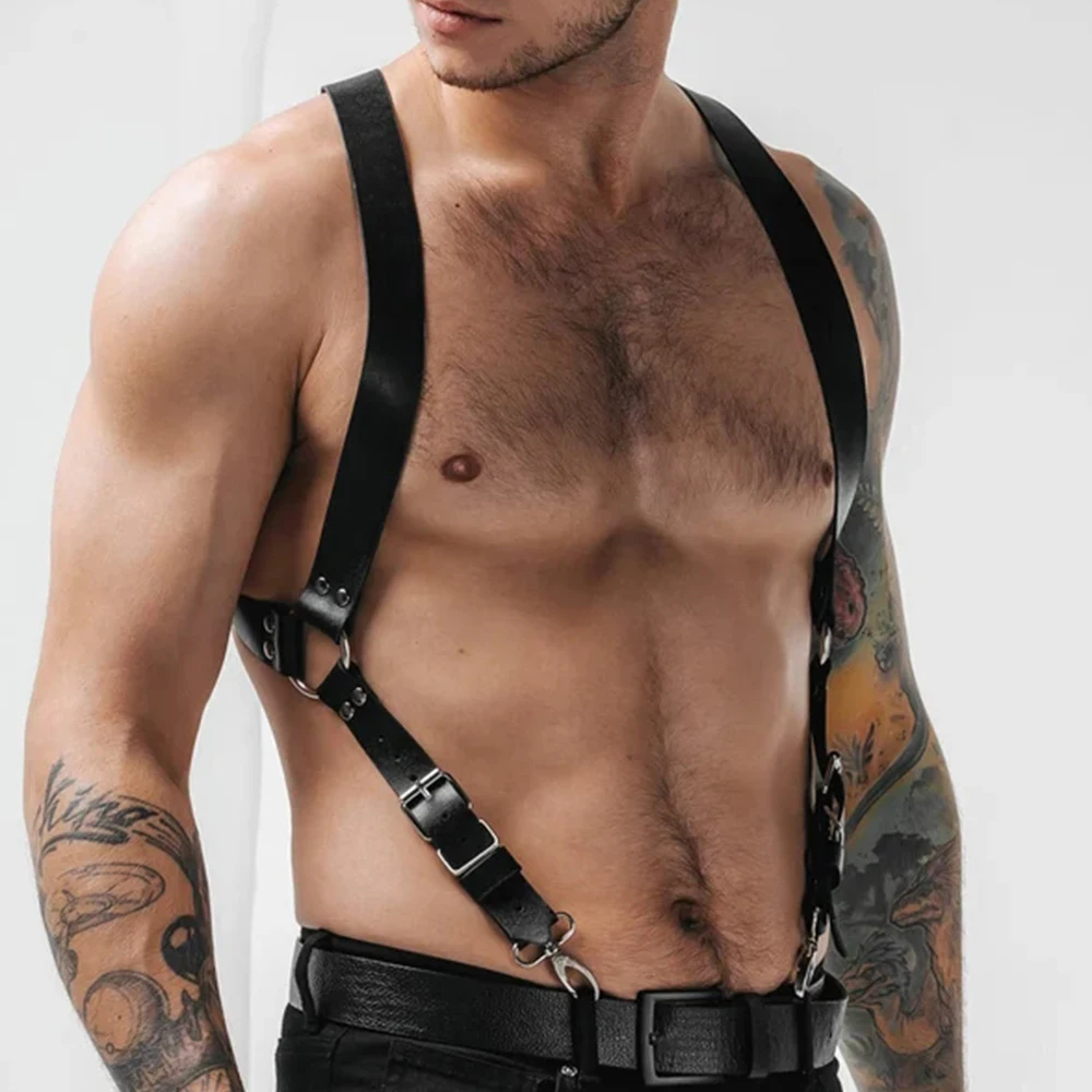 Fetish Gay Men Sexy PU Leather Harness Male Lingerie Adjustable Body Punk Style Belts BDSM Bondage Harajuku Garter For Adult