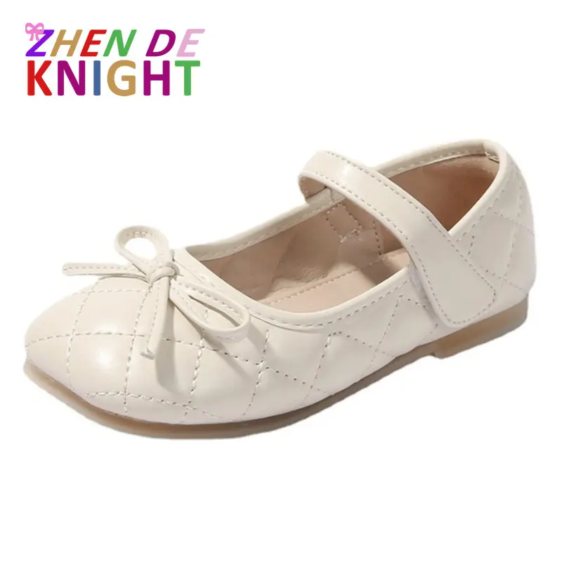 

Кожаные туфли для девочек, новинка 2023, детская повседневная обувь с бантом на плоской подошве, обувь для девочек с мягкой квадратной подошвой