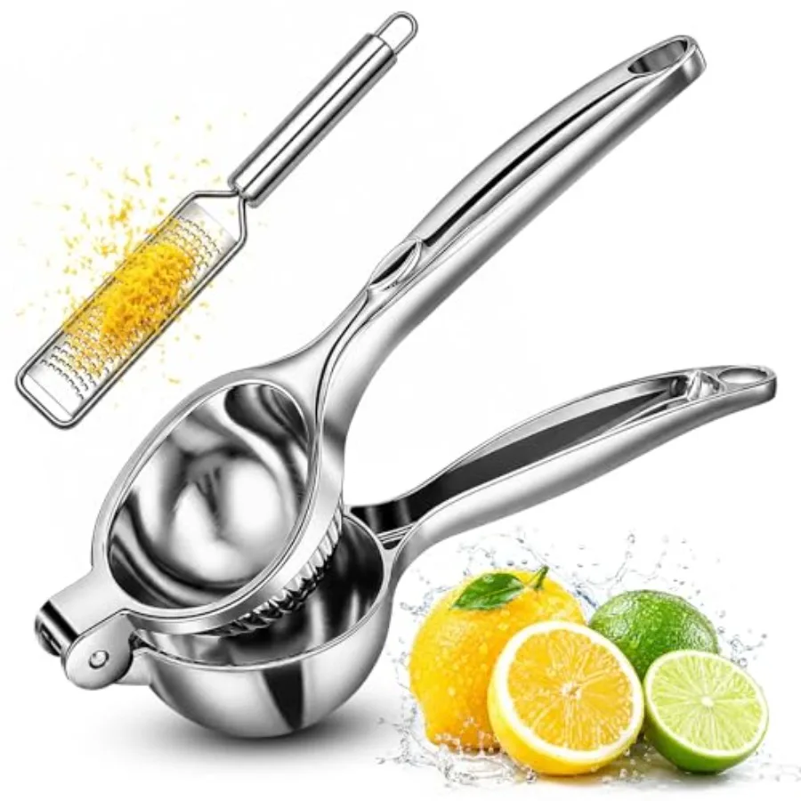 Lemon Squeezer Zester Set, Large Bowl Stainless Steel Citrus Juicer, Heavy Duty Handheld Lime Press with Seed Filter, Multi-Pur