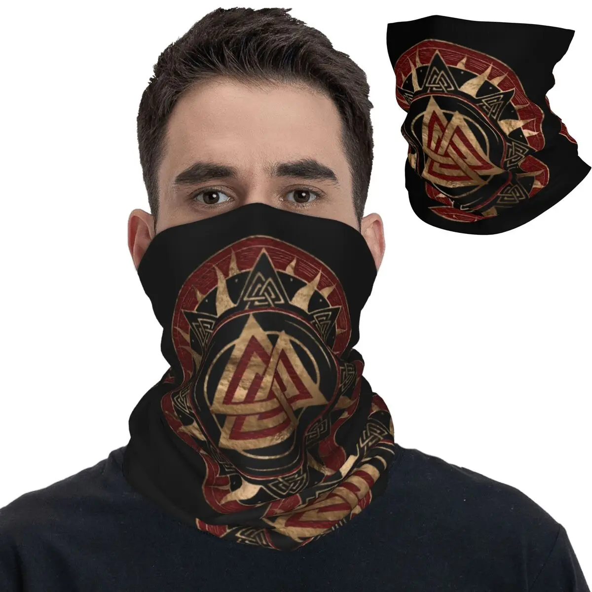 Valknut Symbol Bandana Neck Cover Printed Odin Valhalla Face Scarf Multi-use Headband Hiking for Men Women Adult Breathable