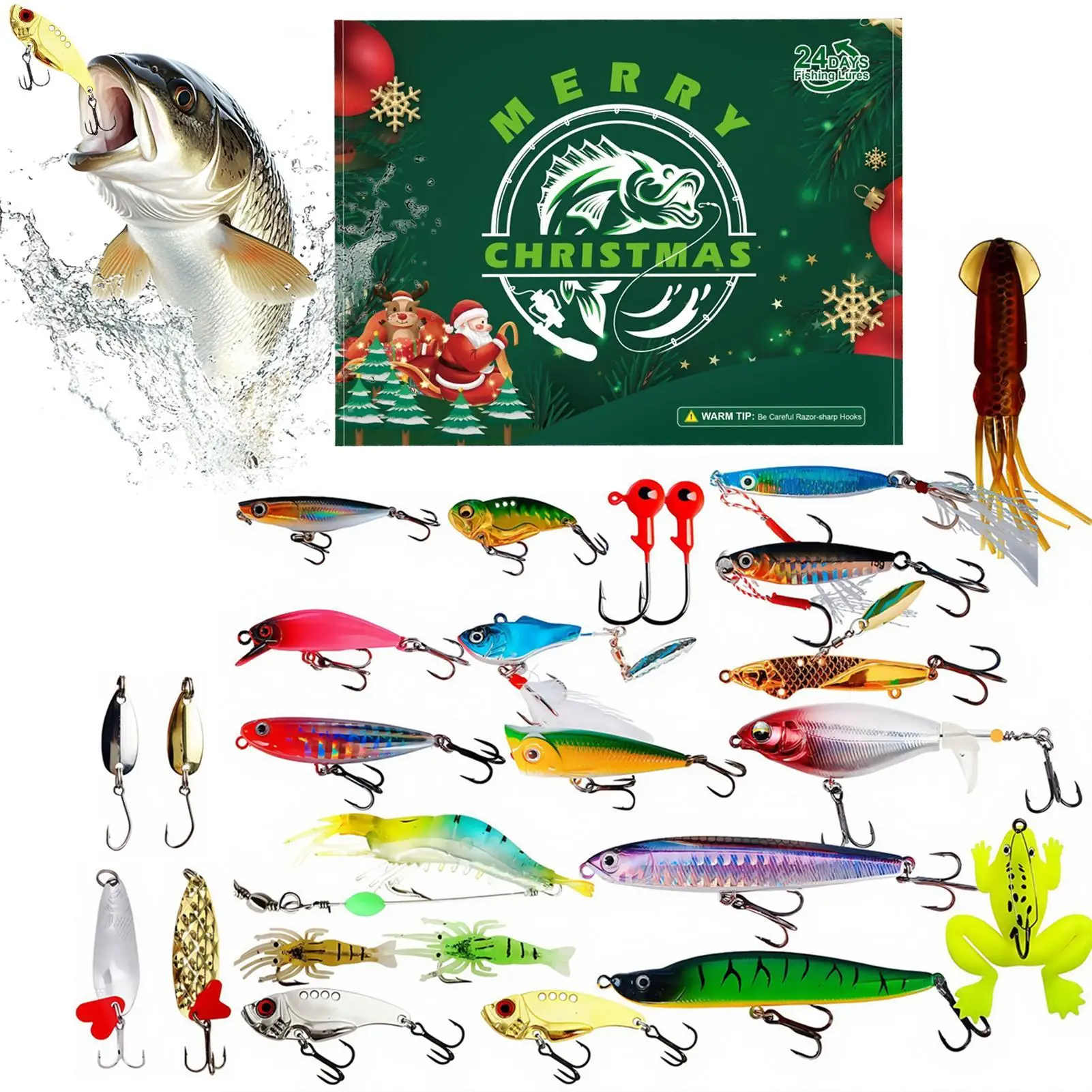 

Fish Tackle Calendar Advent 24 Days Christmas Fishing Countdown Calendar Realistic Lures For Freshwater Saltwater Fisherman