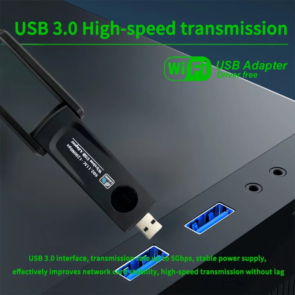 1200Mbps Dual Band USB wifi Adapter 2.4GHz 5GHz WiFi with 2 Antenna PC Mini Computer 600Mbps Network Card Receiver