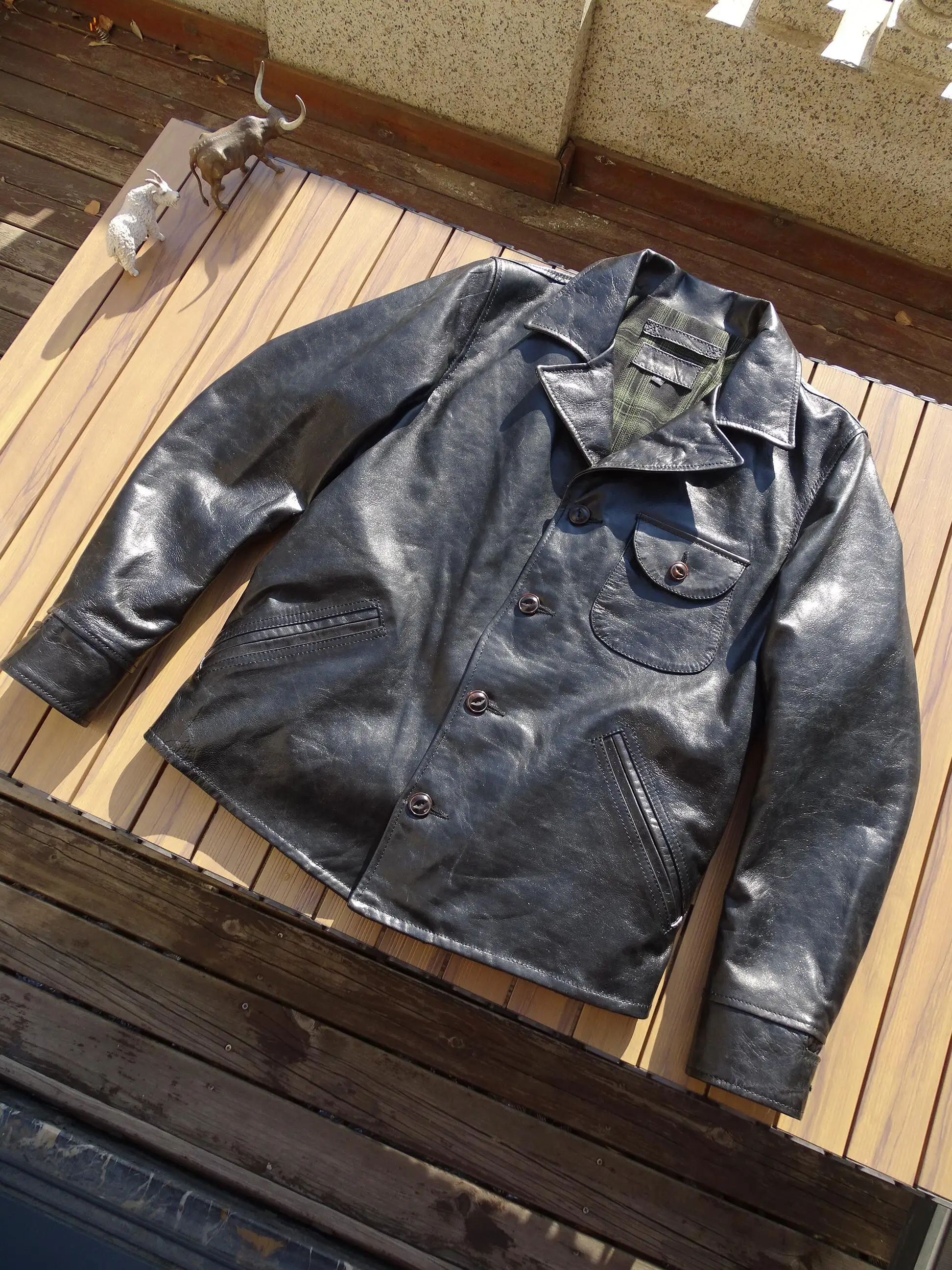 Lightweight Genuine Leather Jacket Men's Retro Japanese Style Oil Wax Sheepskin Coat Fashionable Urban Casual Short Coat
