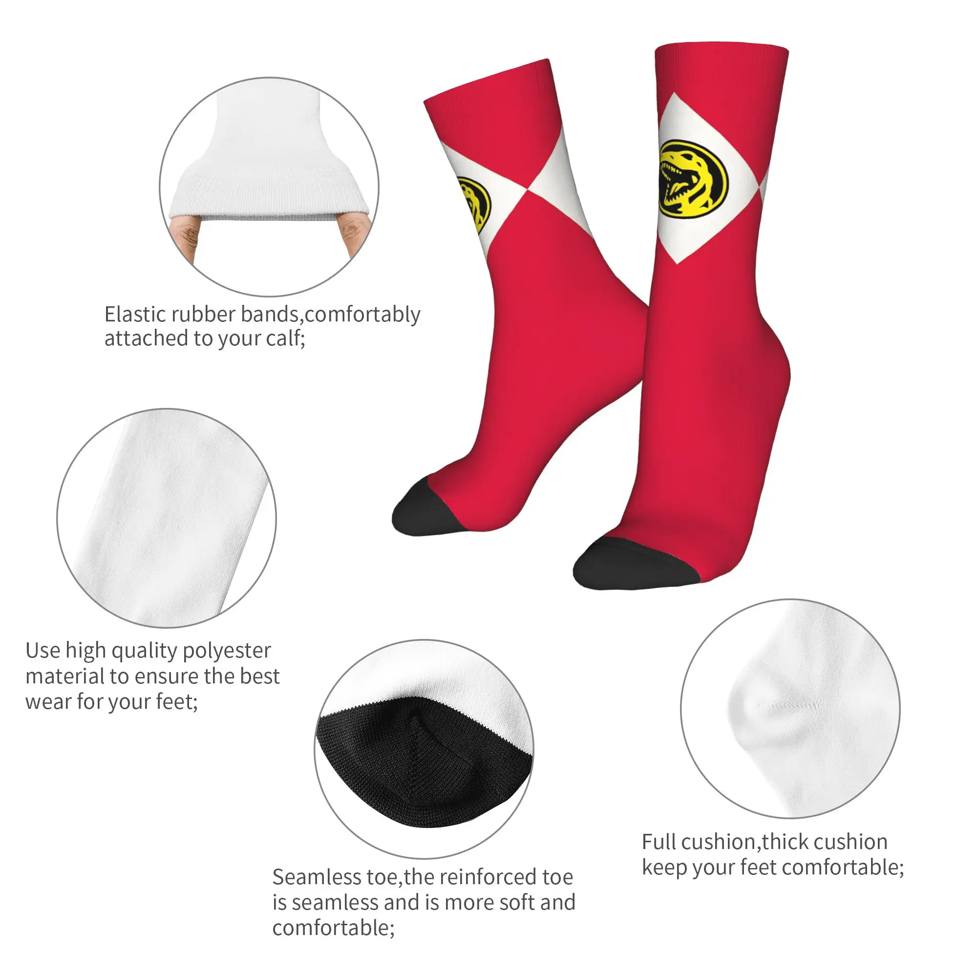 Cool Powers Rangerr Tyrannosaurus Dinozord  Basketball Socks  Polyester Middle Tube Socks for Unisex Non-slip