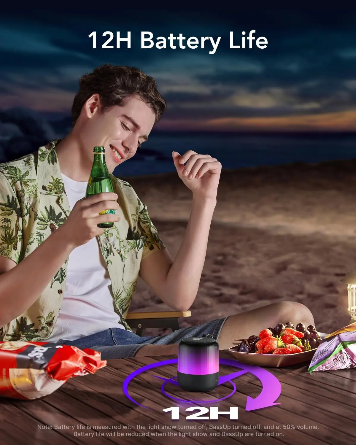 Anker Soundcore Glow Mini Przenośny Głośnik Bluetooth z Efektem Dźwięku 360° i Pokazem Świetlnym, 12-godzinna Autonomia, Wodoodporność i Odporność na Kurz IP67