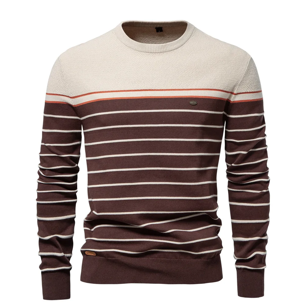Uomo a righe con codice colore O-Collo Casual Trendy Semplice Basic Maglioni Pullover Autunno Inverno Nuova moda Abbigliamento maschile Canottiera