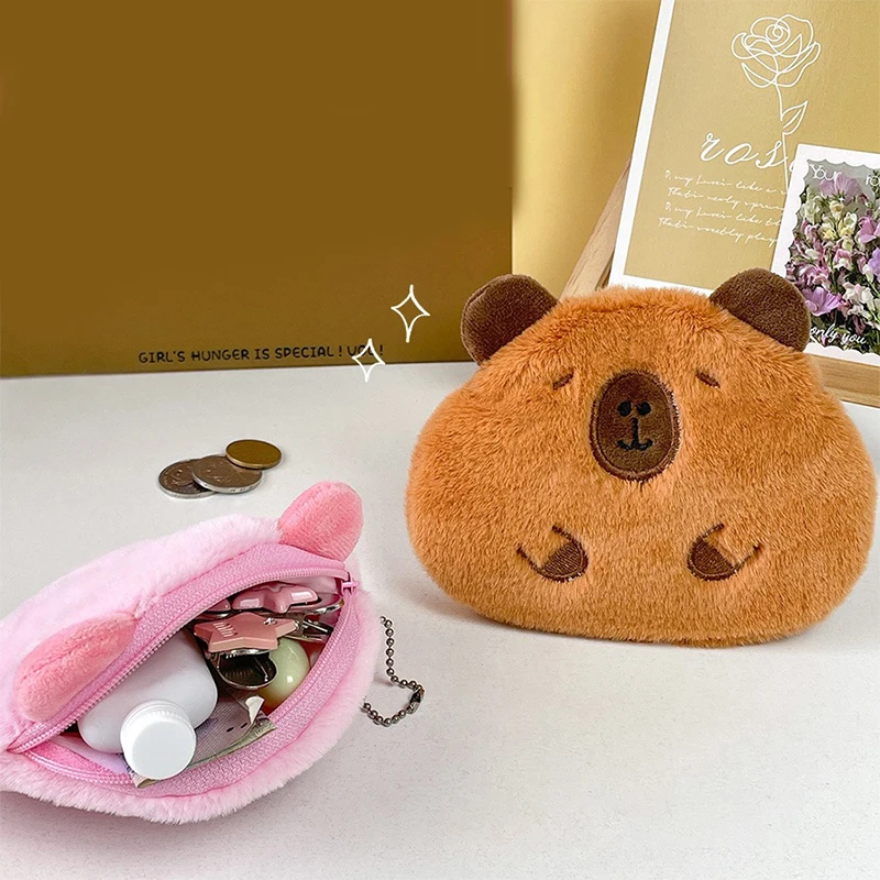 Creative Capybara Plush Coin Purse Fashion Kawaii Mini Storage Bag Keychain Cartoon Bags Pendant Decoration Gifts