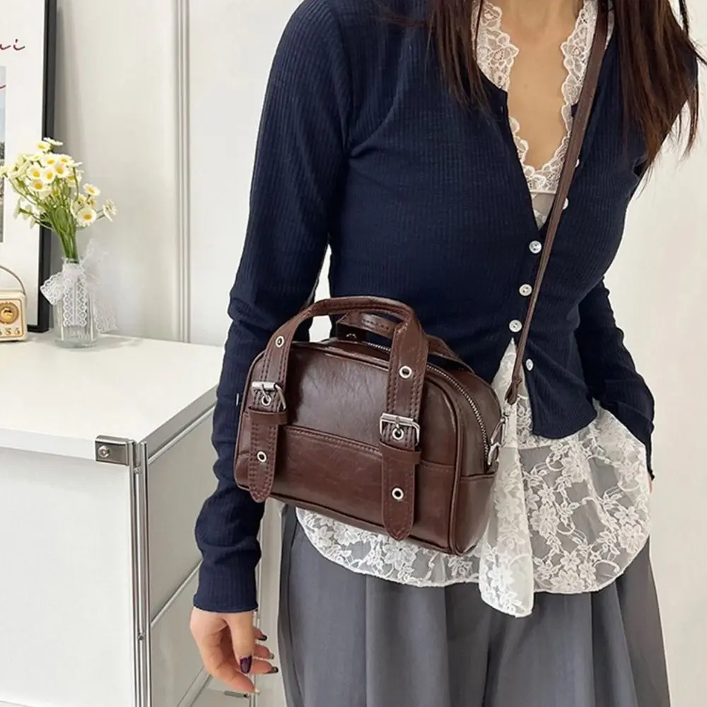 

New Vintage Buckle Shoulder Bag Luxury Mini Boston Crossbody Bags Designer PU Leather Women’s Handbag Spicy Girls