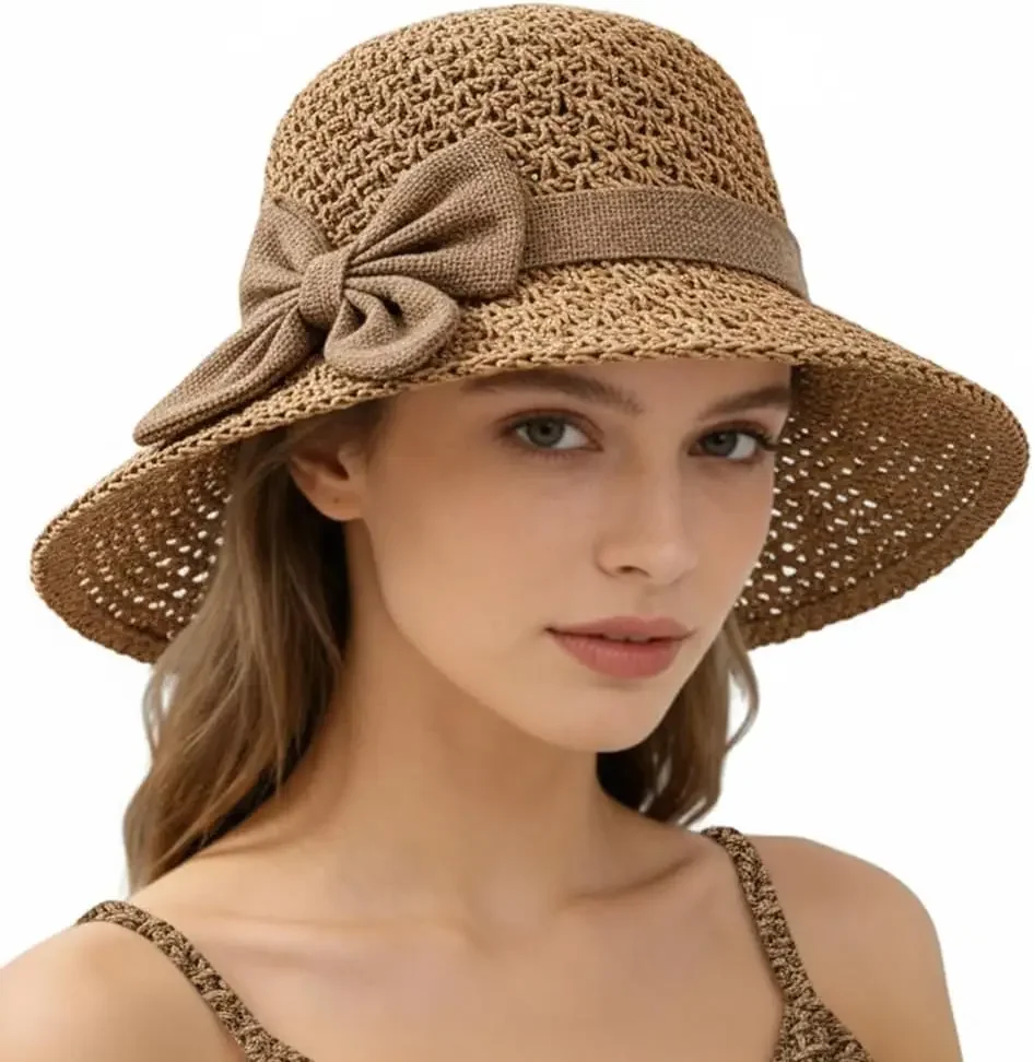 Womens Straw Hat 2026 New Beach Sun Straw Hats For Women Summer Hats For Vacation Travel Wide Brim