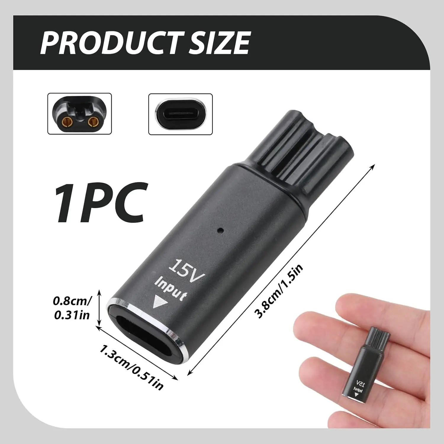 Brangdy 15V HQ8505 Typ-C Rasierer-Adapter Ladekonverter für Philips OneBlade QP6510 QP6520 QP6530 elektrischer Bartschneider