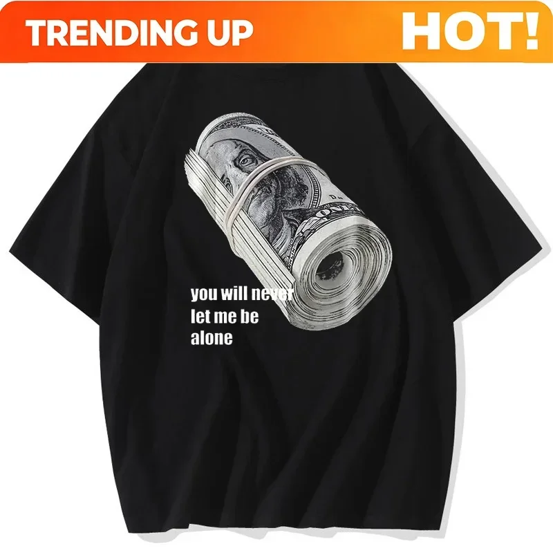 Customization Shirt Bundle Of Banknotes Vintage Tshirt Men Streetwear Hip Hop Print T-Shirt Harajuku Summer Cotton Washed Tshirt