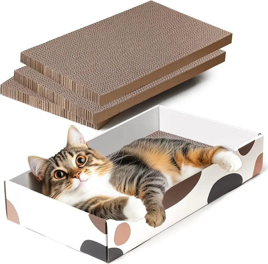 

ComSaf Cat Scratcher Cardboard Indoor - 17"x10" Cat Refill Box with 3 Pcs Scratching Board Reversable Long Lasting Clawing Pad f