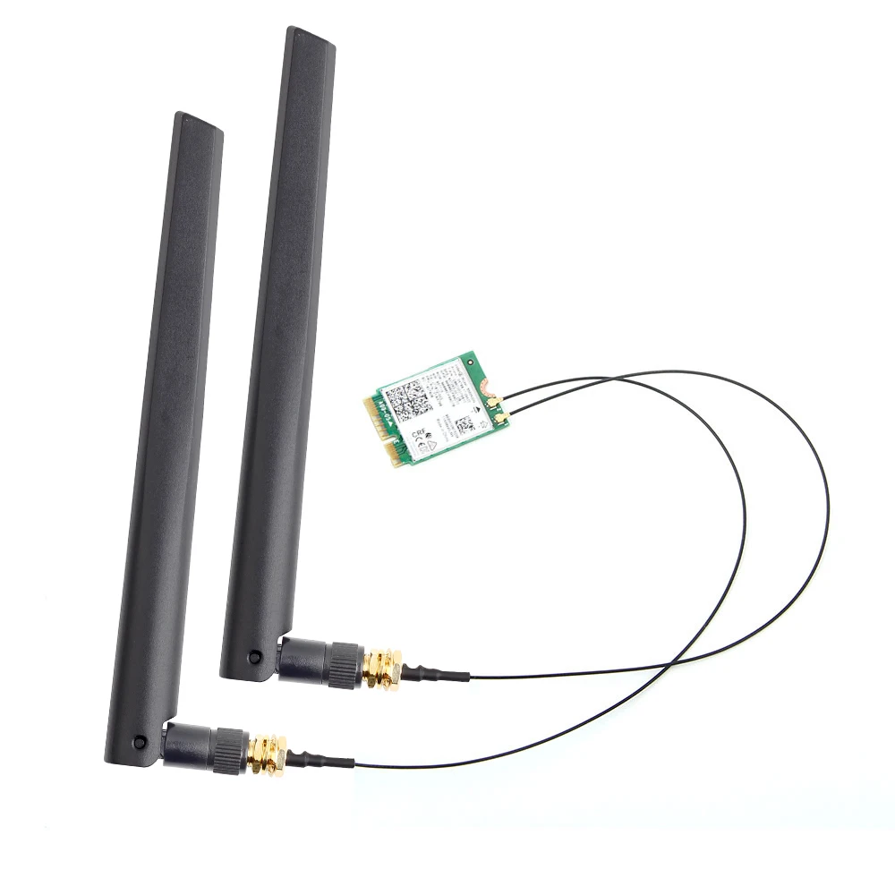 Dual Band For Intel 9560 9560NGW 802.11ac M.2:CNVio WiFi Bluetooth 5.0 Card + 6dbi IPEX MHF4 U.fl To RP-SMA External Antenna Set