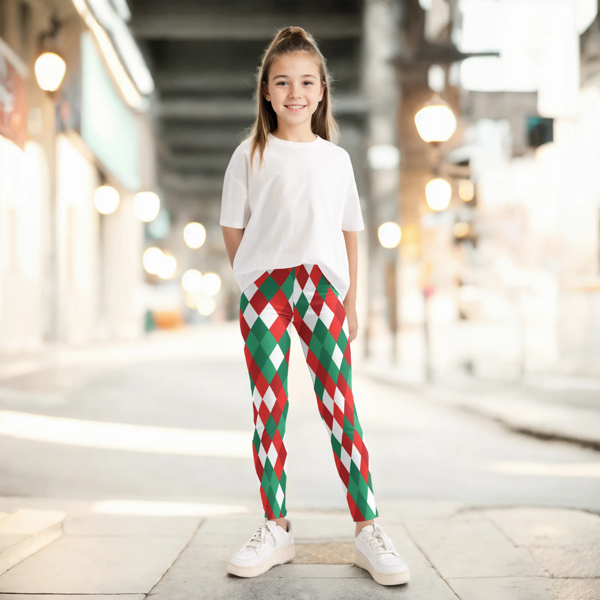 

Children Fashionable Autumn Winter Fitting Holiday Christmas Print Sport Pants Outerwear Tight Leggings With High Elasticity