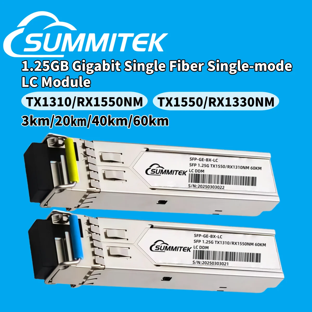 SUMMITEK 1.25G LC Simplex Connector SFP Module Single Mode Single Fiber 1310nm/1550nm with Mikrotik Gigabit Ethernet Switch
