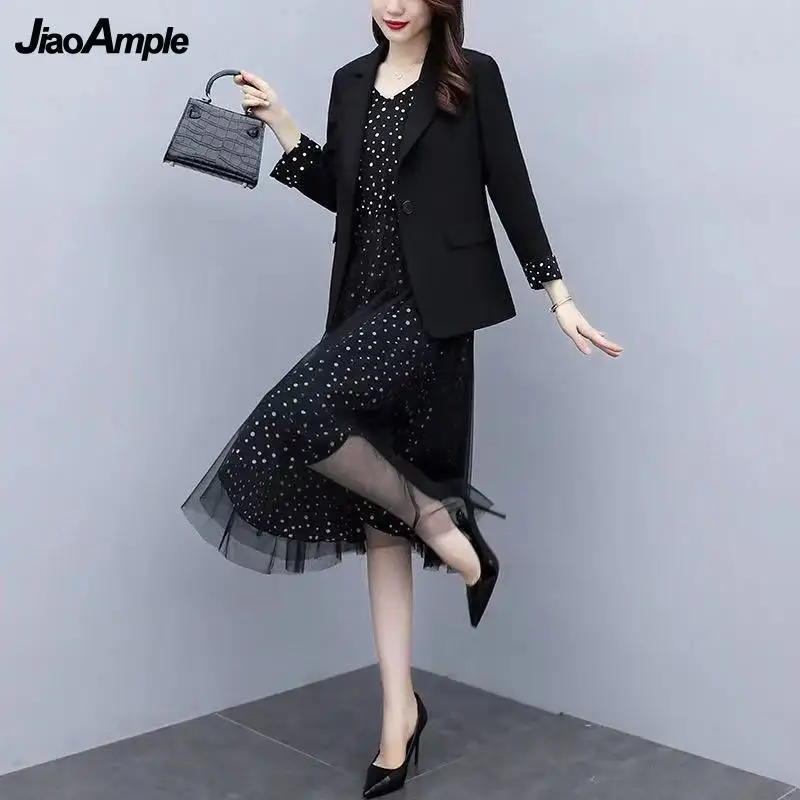 2022 Spring Autumn New Suit Coat Floral Sling Dress Two-piece Women\'s Professional Suit Korean Fashion Blazers Jacket Skirt Set