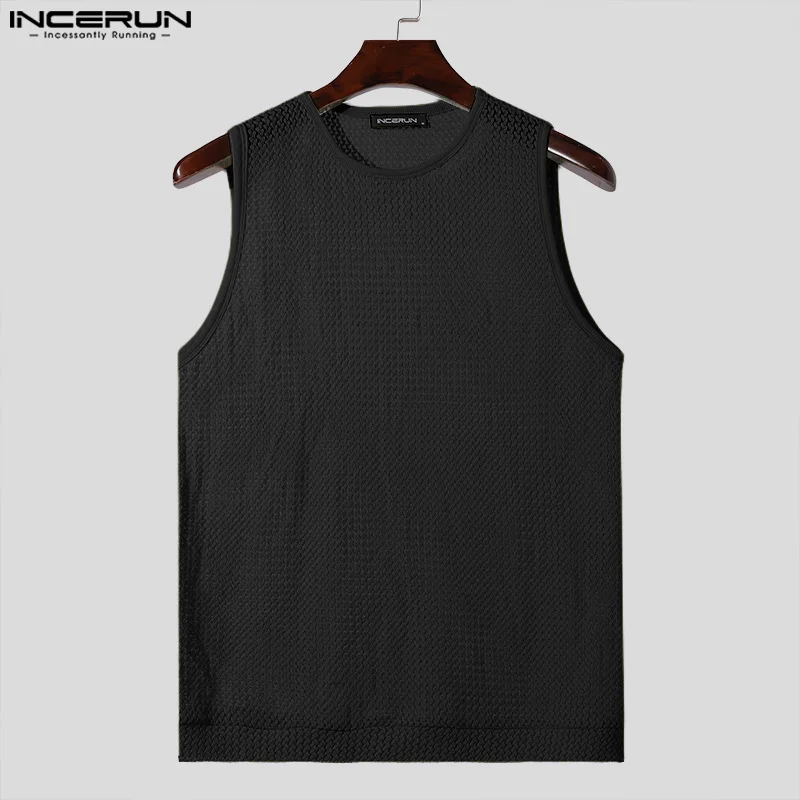 INCERUN Tops 2024 American Style Men\'s Solid Hollow O-neck Design Vests Casual Streetwear Comfortable Sleeveless Tank Tops S-2XL