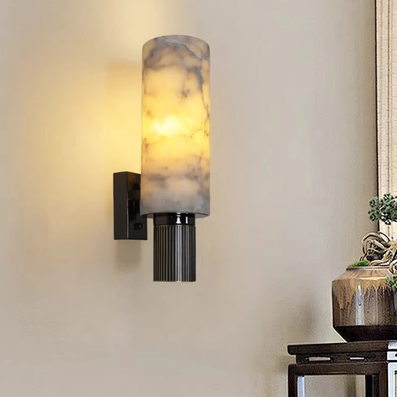 

Luxury Natural Marble Wall Lamp Home Decor E27 Light Fixtures Bedside Living Room Bedroom Hotel Restaurant Corridor Wall Sconces