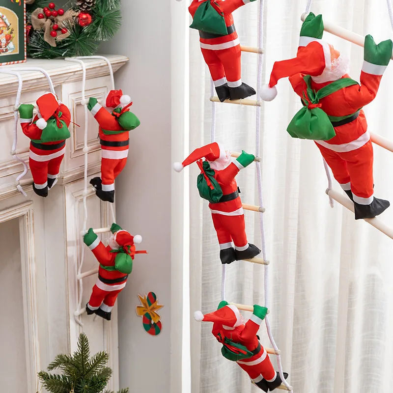 Christmas Climbing Santa Ornament,Xmas Tree Hanging Decoration, Santa Claus Ladder Doll, Window Shop Display, Holiday Party Gift