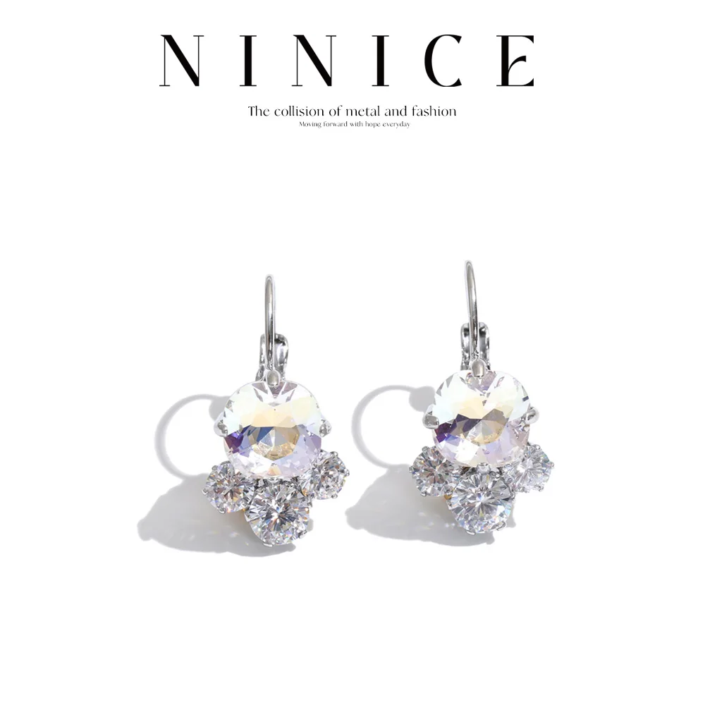 NiNice Korean Style Shiny CZ Earrings High Quality Stainless Steel For Women Delicate New Arrivals Wholesale