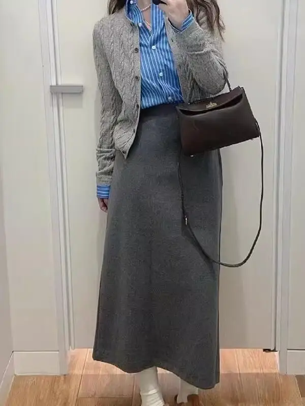 

Новая повседневная вязаная бархатная юбка миди прямого кроя А-силуэта с завышенной талией, однотонная, для осени и зимы...