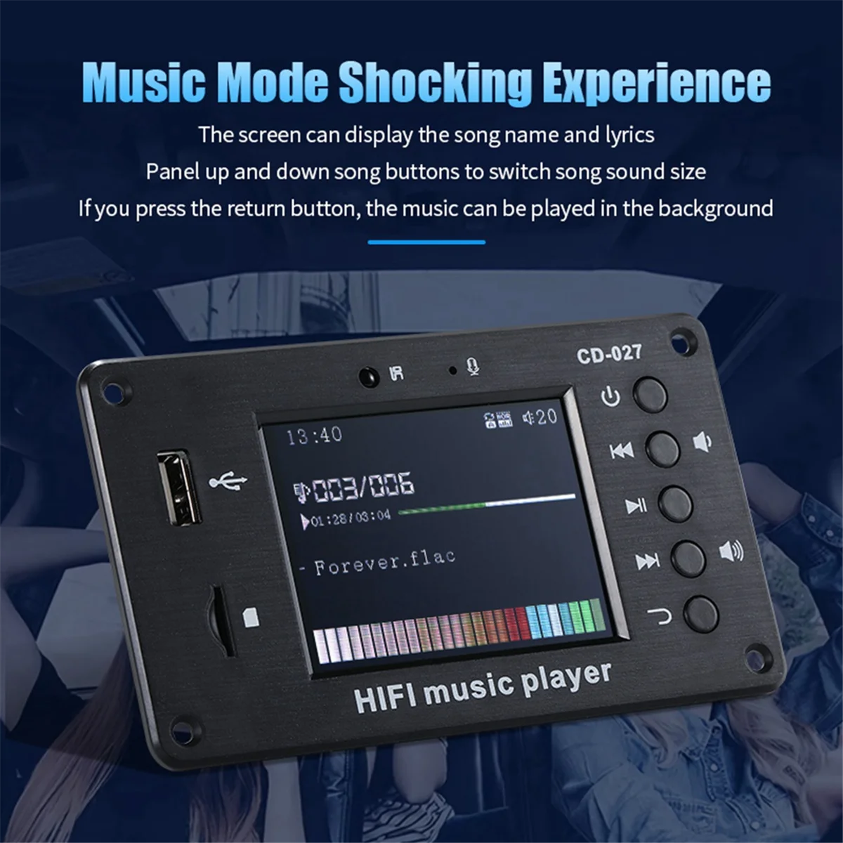 2.8-Inch Color Screen Bluetooth 5.1 Car Synchronization Lossless Decoding Board Time Alarm Clock Fm Audio Decoder SQ