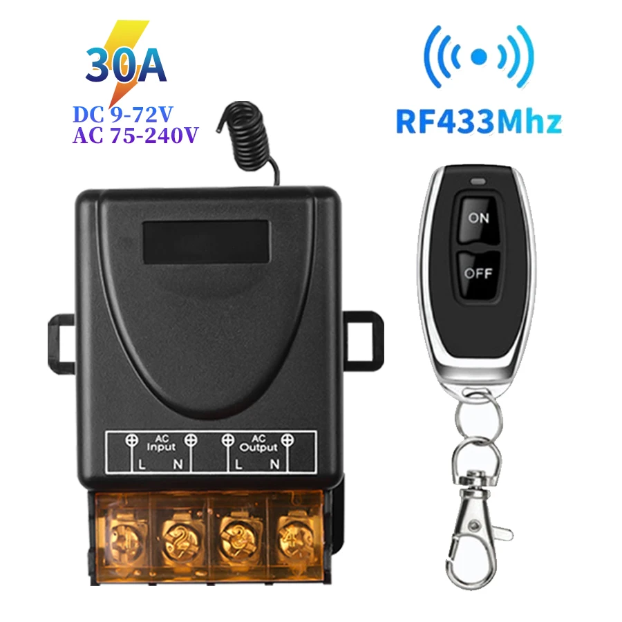 

DC 12V 24V 48V 72V RF 433Mhz Беспроводной пульт дистанционного управления AC 220V 110V 30A Релейный приемник Контроллер для насосов Освещение Лампы