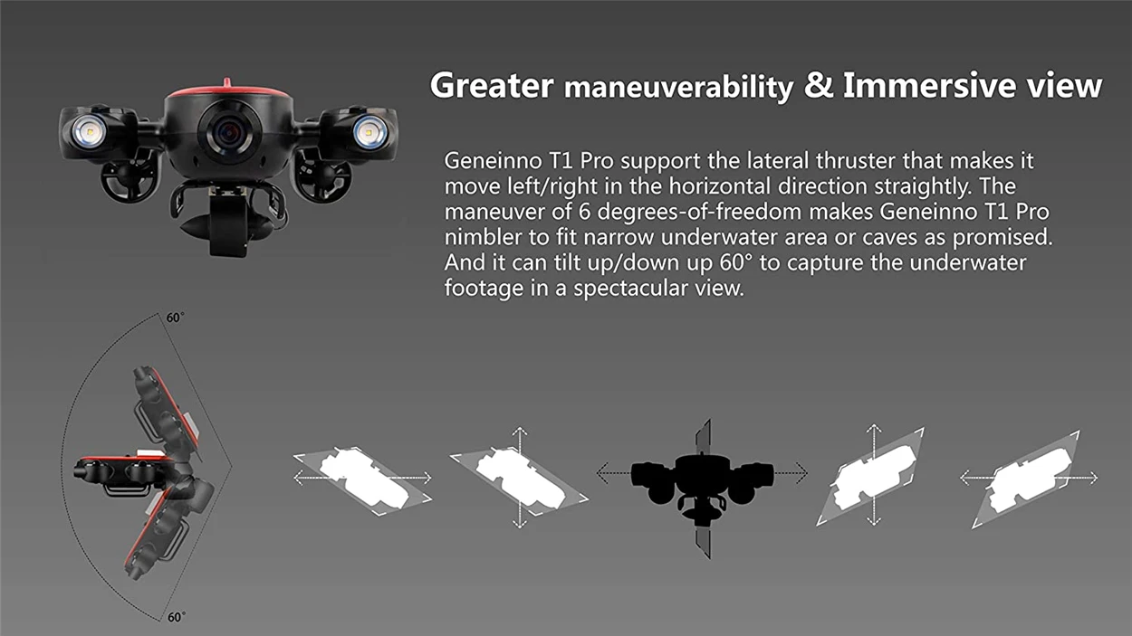 طائرة بدون طيار G GENEINNO T1 Pro تحت الماء ROV: كاميرا 4K UHD، الجري 8H، لقطة عن بعد، 128G، فرعية بدون طيار للغوص والصيد