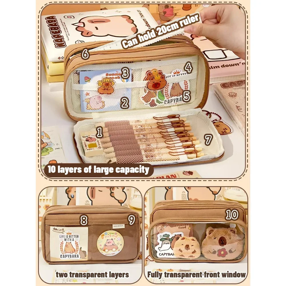 10 طبقات مقلمة قابلة للفصل الحقيبة الطلاب العودة إلى المدرسة القرطاسية سعة كبيرة متعددة الوظائف حقيبة تخزين مستحضرات التجميل #5