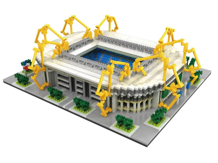 Creative Signal Iduna Park Stadium Micro Diamond Block Germany Borussia Dortmund Football Field Model Build Brick Toy Nanobricks