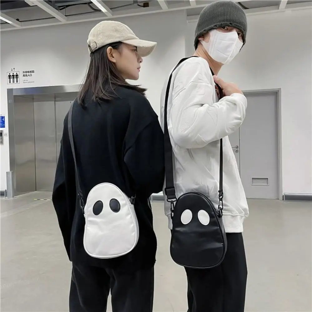 Black White Crossbody Bag Trick or Treat Design Shoulder Strap Shoulder Bag Skull Pattern Halloween Theme Pumpkin Wallet