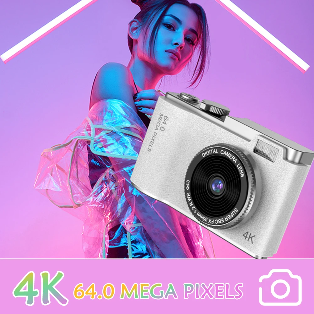كاميرا رقمية HD 1080P 64MP كاميرا مزدوجة أمامية وخلفية مع تكبير 16x كاميرات ريترو مضادة للاهتزاز للأطفال والفتيات المبتدئين